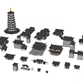 Ancient Chinese Architecture With Traditional Tower And Classic Courtyard Buildings 3d model