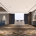 Modern Conference Room With Wooden Ceiling Long Tables And Blue Screen Setup