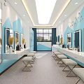 Modern Locker Room Interior With Blue Lockers White Walls Marble Sinks And Mirrors