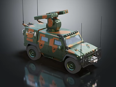 Military Vehicle With Camouflage Paint Top Mounted Equipment Antennas Sturdy Bumper And Headlights 3d model