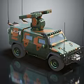 Military Vehicle With Camouflage Paint Top Mounted Equipment Antennas Sturdy Bumper And Headlights