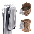 Hanging Clothes in Different Styles and Colors with Woven Basket