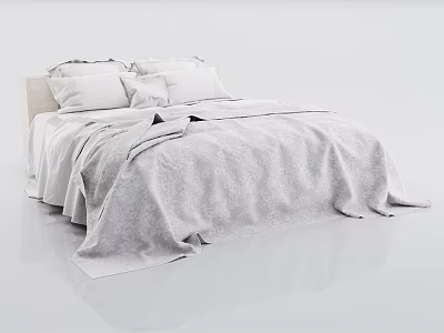 Modern Double Bed With White Pillows And Soft Gray Bedding Design 3d model