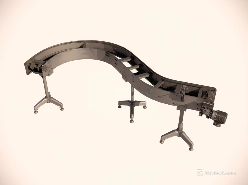 Curved Industrial Conveyor Belt System With Metal Frame And Adjustable Stands 3d model 
