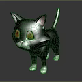 Cute 3D Black Cat Character With Green Eyes Pink Ears And White Paws