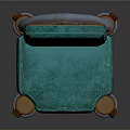 Turquoise Upholstered Chair With Wooden Legs Metal Rings And Unique Design