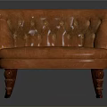 Vintage Brown Leather Sofa With Tufted Backrest And Seat On Elegant Wooden Legs