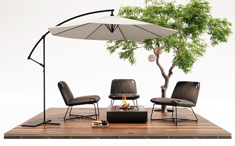 Modern Outdoor Chair Leisure Chair Landscape Tree Stove Parasol 3d model