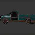 Old Blue Worn Pickup Truck With Cab Cargo Bed And Red Wheels