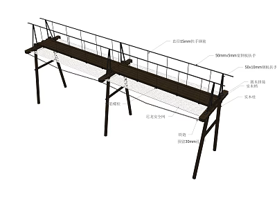 Landscape Bridge Design Drawing With Metal Railing And Support Structure Details 3d model