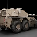 Sand Colored Wheeled Armored Military Weapon Vehicle Featuring Main Cannon And Armor Plating