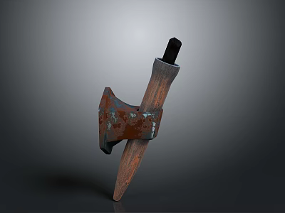 Vintage Rusty Axe With Wooden Handle And Metal Head Design 3d model