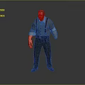 3D Male Creature Character With Red Face Gray Shirt Striped Pants And Suspenders