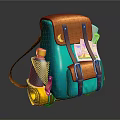 Vintage Teal Brown Backpack Design With Leather Straps Water Bottle And Map