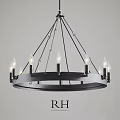 Modern Industrial Black Metal Circular Chandelier With Candle Style Bulbs And Hanging Wires