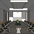Modern Conference Room Interior Design With Long Table Chairs Projection Screen And Ceiling Lights