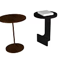 Side Tables with Round Top Wooden Slim Stand and Black L-Shaped Base Including a Book