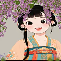 White Wall With Hanging Purple Flowering Vines And Traditional Attire Girl Near Green Grass