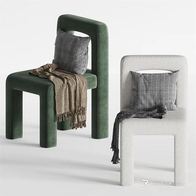 Modern Green and White Leisure Chairs with Gray Cushions and Brown Gray Blankets 3d model 