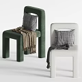 Modern Green and White Leisure Chairs with Gray Cushions and Brown Gray Blankets
