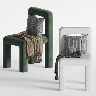 Modern Green and White Leisure Chairs with Gray Cushions and Brown Gray Blankets 3d model
