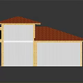 Cartoon Scene House Red Roof Wooden Structure Open Interior Sofa Colorful Cushions Billiard Table Ladder