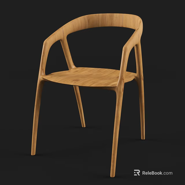 Modern Wooden Armchair With Curved Armrests And Light Brown Natural Finish 3d model 