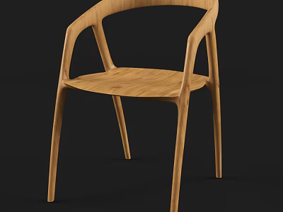 Modern Wooden Armchair With Curved Armrests And Light Brown Natural Finish 3d model