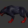 Fantasy Creature With Dark Blue Fur Red Ears Red Paws Sharp Fangs And Aggressive Stance