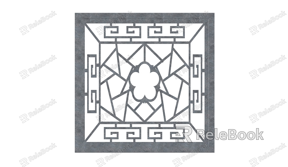 New Chinese-style openwork window building components model