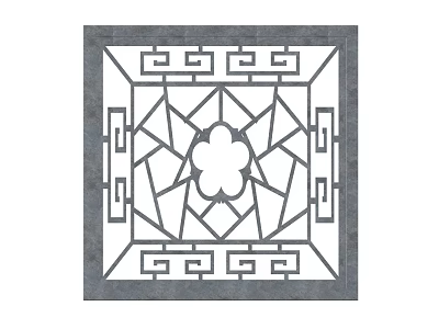 Traditional Lattice Window Design With Intricate Geometric Patterns And Central Floral Motif In Square Frame 3d model