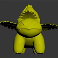 Cute Green Animated Creature Character With Pink Flower Green Leaves On Back And Spotted Body