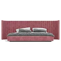 Upholstered Double Bed With Striped Headboard In Multiple Colors And Pillows 3d model