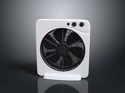 Modern White Table Fan With Black Blades And Control Knobs For Home Use 3d model