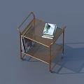 Functional Desk With Golden Metal Frame Two Tier Design Movable Wheels And Magazine Storage