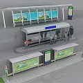 Modern Bus Station With Shelter Advertising Billboards Benches And People Waiting