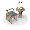 Modern Wooden Frame Leisure Chair With Gray Cushion And Side Table Decorative Items