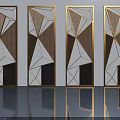 Modern Geometric Design Swing Doors With Wooden Panels And Abstract Patterns