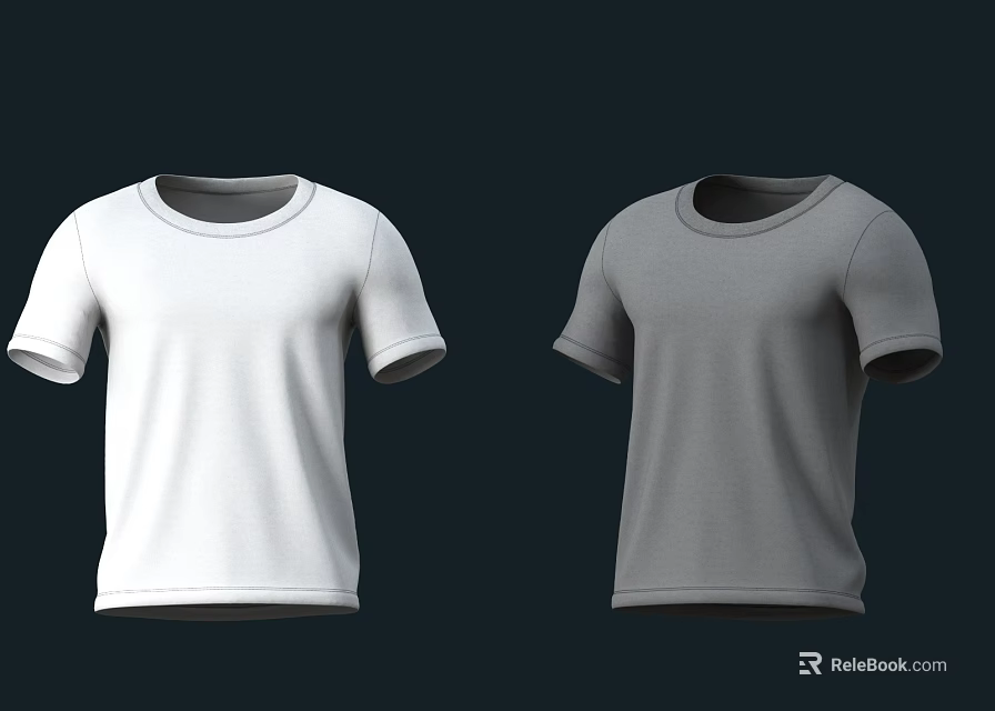 White and Gray Short Sleeve Round Neck T-shirts Basic Casual Cotton Tops 3d model 