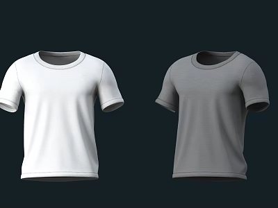 White and Gray Short Sleeve Round Neck T-shirts Basic Casual Cotton Tops 3d model
