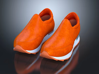 Orange Leather Slip On Casual Shoes With White Sole And Sleek Design 3d model