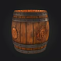 Classic Wooden Barrel With Metal Hoops Wooden Texture And Emblem Design