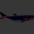 Glowing Dark Blue Whale Aquatic Animal with Purple Red Light Effects on Gray Background