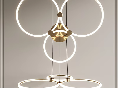 Modern Circular Ring Chandelier with Golden Metal Base and Illuminated Light Strips 3d model
