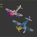 Two Vintage Camouflage Model Biplanes Displayed On Dark Background 3d model