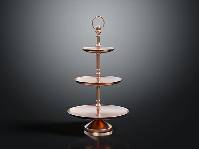 Three Tier Copper Metal Serving Tray Stand With Circular Plates And Ring Handle 3d model
