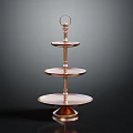 Three Tier Copper Metal Serving Tray Stand With Circular Plates And Ring Handle