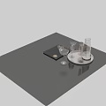Elegant Glasses on Silver Tray with Bottle and Book on Black Surface 3d model