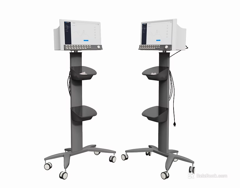 Two Wheeled Medical Equipment Stands With Display Screens And Control Panels 3d model 