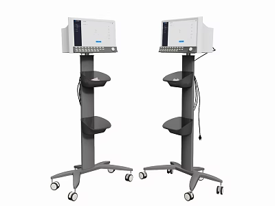 Two Wheeled Medical Equipment Stands With Display Screens And Control Panels 3d model